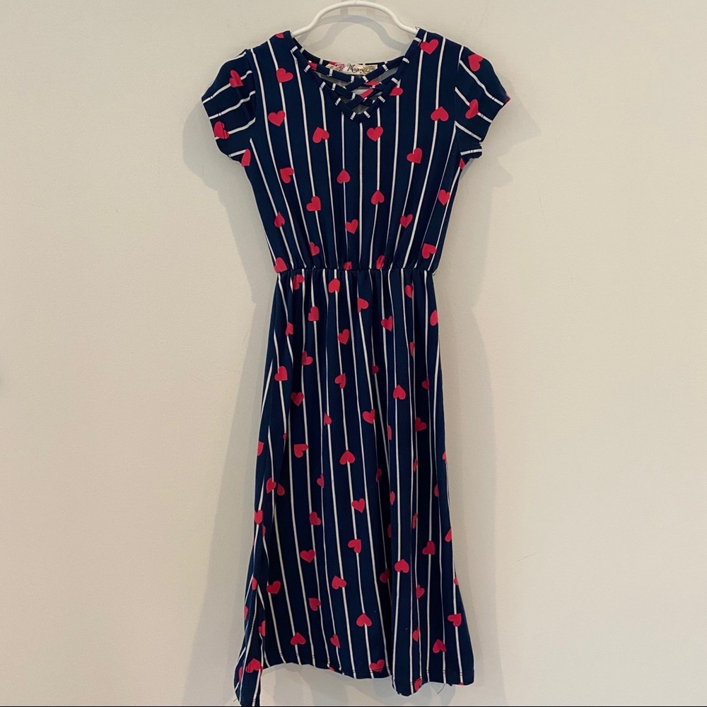 Girls Navy & Red Heart Maxi Dress